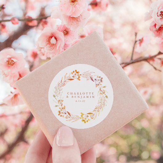 秋のフローラ水彩リースカスタムウェディング ラウンドシール