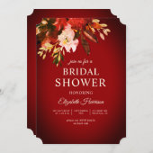 秋のフローラ焼き赤ブライダルシャワー 招待状 (正面/裏面)