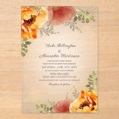秋のフローラ燃えたオレンジ素朴結婚ズ アクリル招待状 (正面)