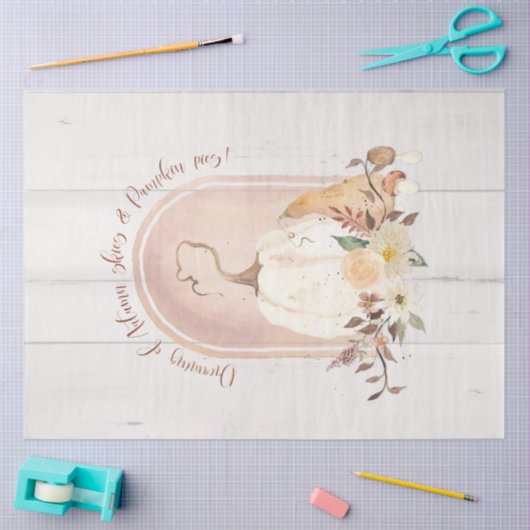 秋のフローラ秋ホワイトカボチャの葉のデコページ 薄葉紙 (クラフト)