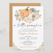 秋のフローラ秋小さなかぼちゃ赤ちゃんシャワー 招待状 (正面/裏面)