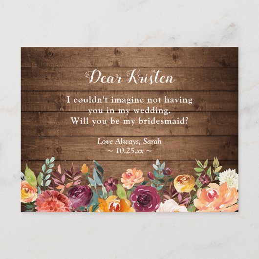 秋のフローラ素朴は私の花嫁の提案である インビテーションポストカード (裏面)