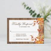 秋のフローラ素朴ウッド秋の結婚式RSVPカード 出欠カード (スタンド正面)
