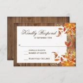 秋のフローラ素朴ウッド秋の結婚式RSVPカード 出欠カード (正面/裏面)
