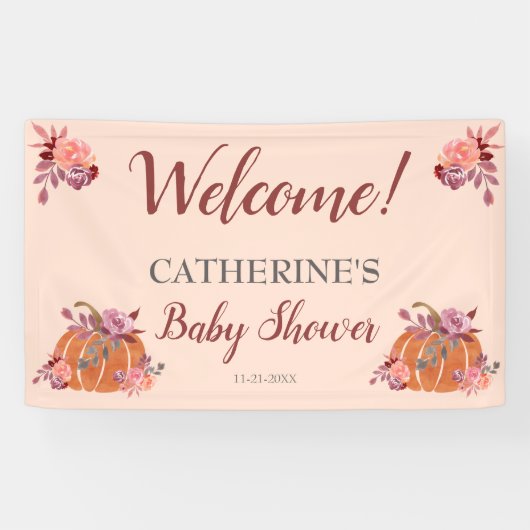 秋のフローラ素朴カボチャ赤ちゃんシャワーへようこそ 横断幕 (横)