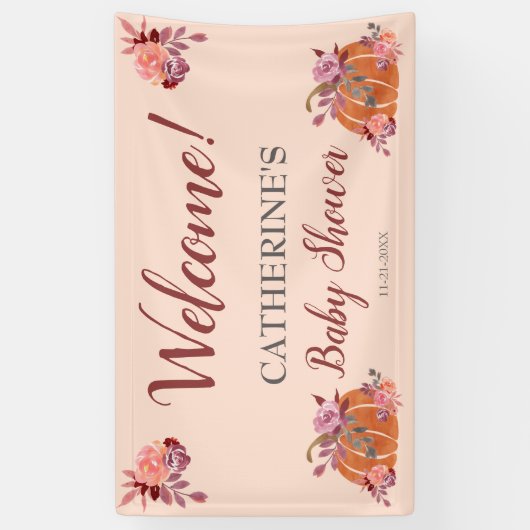 秋のフローラ素朴カボチャ赤ちゃんシャワーへようこそ 横断幕 (縦)