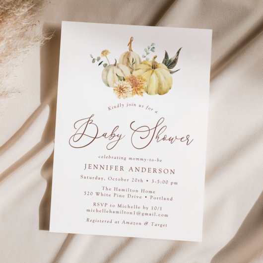秋のフローラ素朴カボチャ赤ちゃんシャワー 招待状
