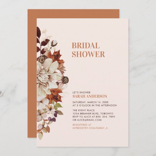 秋のフローラ素朴ブライダルシャワーへの招待 招待状 (正面/裏面)