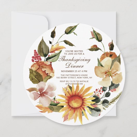 秋のフローラ素朴リース感謝祭ディナー 招待状 (正面)