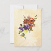 秋のフローラ紫の燃えたオレンジ結婚色の黄色のR 出欠カード (裏面)