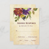 秋のフローラ紫の燃えたオレンジ結婚色の黄色のR 出欠カード (正面/裏面)