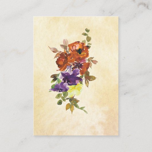 秋のフローラ紫の燃えたオレンジ色の黄結婚色 エンクロージャーカード (裏面)