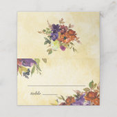 秋のフローラ紫の燃えたオレンジ色の黄結婚色 プレイスカード (外部開封)