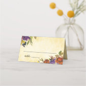 秋のフローラ紫の燃えたオレンジ色の黄結婚色 プレイスカード (正面)