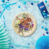 秋のフローラ紫色の青焦げたオレンジ色の水色 ペーパープレート (パーティー)