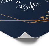 秋のフローラ結婚のネイビーブルーカードとギフトサイン ポスター (角)