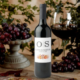 秋のフローラ結婚のモノグラムのパーソナライズボトル ワインラベル