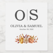 秋のフローラ結婚のモノグラムのパーソナライズボトル ワインラベル (シングルラベル)