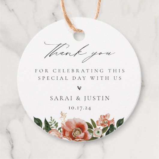 秋のフローラ結婚の感謝メッセージカード フェイバータグ (正面)