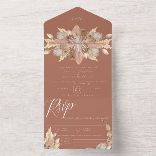 秋のフローラ結婚のRSVPとの一つの招待状 オールインワン招待状 (内側)