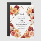 秋のフローラ結婚式の日付を保存 マグネット招待状 (正面/裏面)