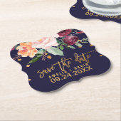 秋のフローラ結婚式の日付発表を保存 ペーパーコースター (アングル)
