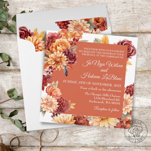 秋のフローラ結婚式招待状スクエア 招待状