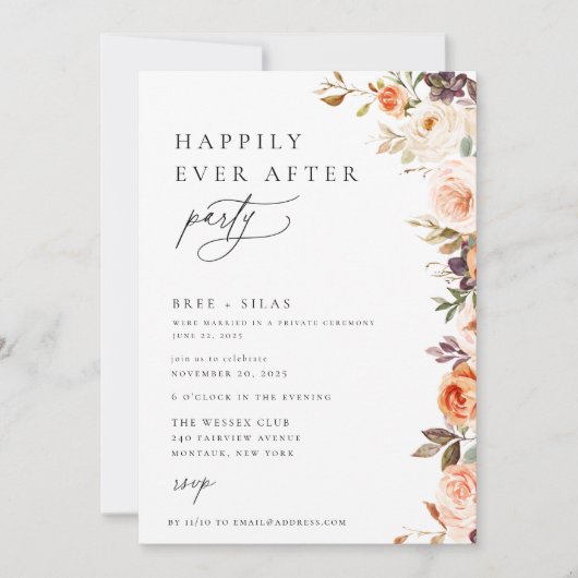 秋のフローラ自然がパーティーの後ずっと幸せに 招待状 (正面)