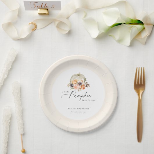秋のフローラ自然カボチャ赤ちゃんシャワー ペーパープレート (ウェディング)