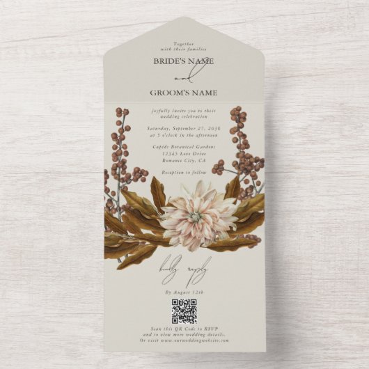 秋のフローラ自然トーンウォーターカラー秋の結婚式 オールインワン招待状 (内側)