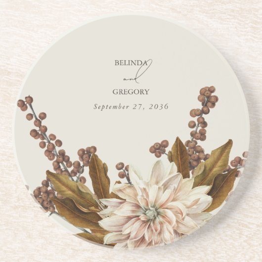 秋のフローラ自然トーンウォーターカラー秋の結婚式 コースター (正面)