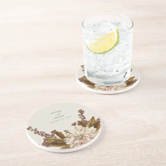 秋のフローラ自然トーンウォーターカラー秋の結婚式 コースター (側面)