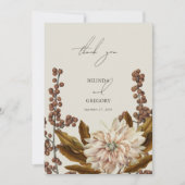 秋のフローラ自然トーンウォーターカラー秋の結婚式 サンキューカード (正面)