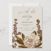 秋のフローラ自然トーンウォーターカラー秋の結婚式 セーブザデート (正面)