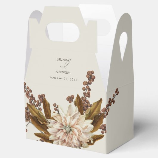 秋のフローラ自然トーンウォーターカラー秋の結婚式 フェイバーボックス (オープン)