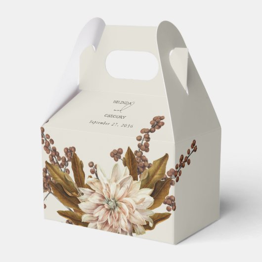 秋のフローラ自然トーンウォーターカラー秋の結婚式 フェイバーボックス (正面サイド)