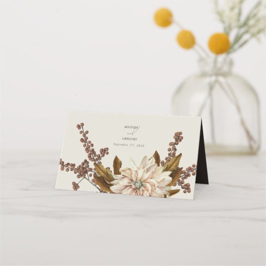 秋のフローラ自然トーンウォーターカラー秋の結婚式 プレイスカード (裏面)