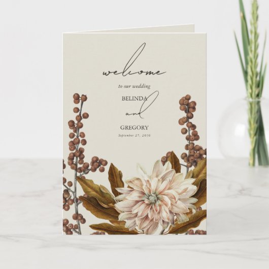 秋のフローラ自然トーンウォーターカラー秋の結婚式 プログラム (正面)