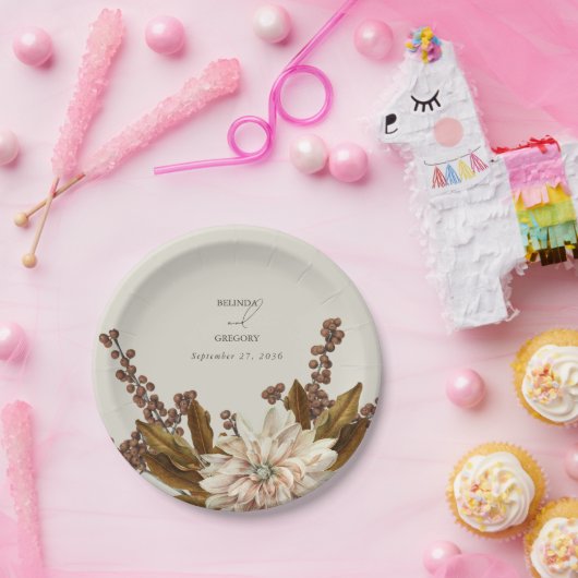 秋のフローラ自然トーンウォーターカラー秋の結婚式 ペーパープレート (パーティー)