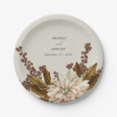 秋のフローラ自然トーンウォーターカラー秋の結婚式 ペーパープレート (正面)