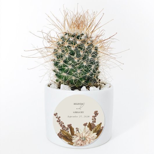 秋のフローラ自然トーンウォーターカラー秋の結婚式 ラウンドシール