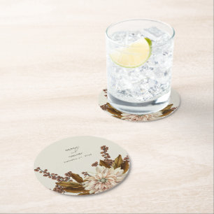 秋のフローラ自然トーンウォーターカラー秋の結婚式 ラウンドペーパーコースター