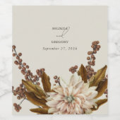 秋のフローラ自然トーンウォーターカラー秋の結婚式 ワインラベル (シングルラベル)