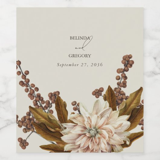 秋のフローラ自然トーンウォーターカラー秋の結婚式 ワインラベル (シングルラベル)