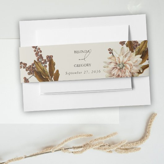 秋のフローラ自然トーンウォーターカラー秋の結婚式 招待状ベリーバンド