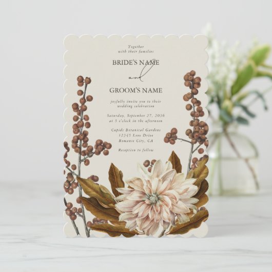 秋のフローラ自然トーンウォーターカラー秋の結婚式 招待状 (スタンド正面)