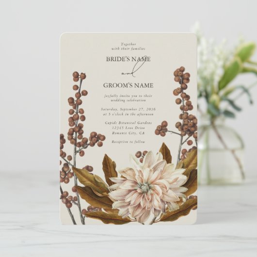 秋のフローラ自然トーンウォーターカラー秋の結婚式 招待状 (スタンド正面)