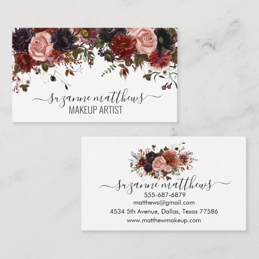 秋のフローラ花バラ水彩 名刺 (正面/裏面)