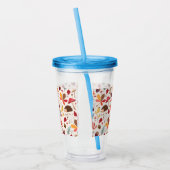 秋のフローラ葉とハリネズミのパターン アクリルタンブラー (左)