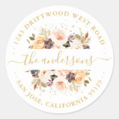 秋のフローラ金ゴールドカラーアドレス封筒用シール ラウンドシール (正面)